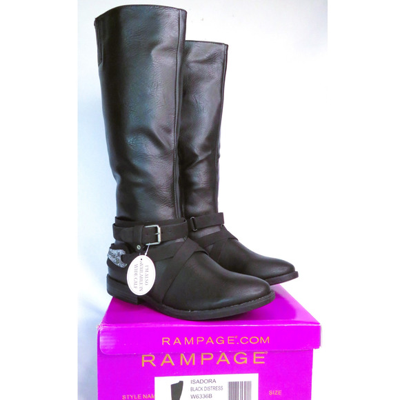 New RAMPAGE Women's Sz 8 Isadora Faux Leather Almond Toe Mid Calf Riding Boots - Picture 1 of 9